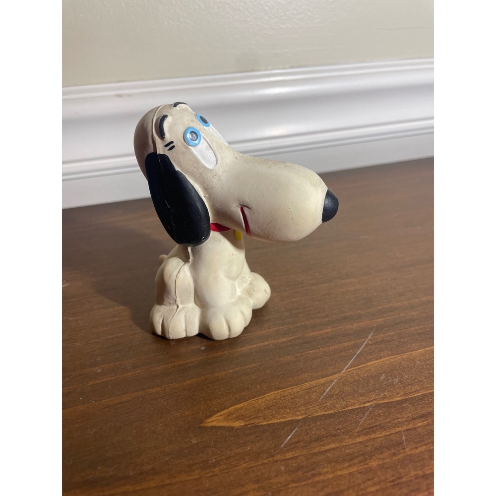 Vintage Lancotoy Rubber Dog Squeak Toy White Black Ears Blue Eyes Collectible